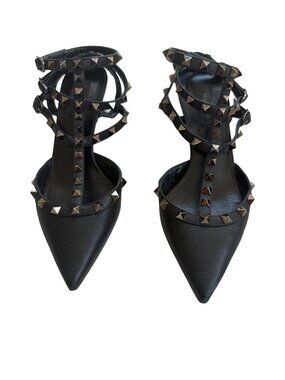 Valentino Garavani Rockstud Caged Pumps 65mm Black Leather Size 37.5
